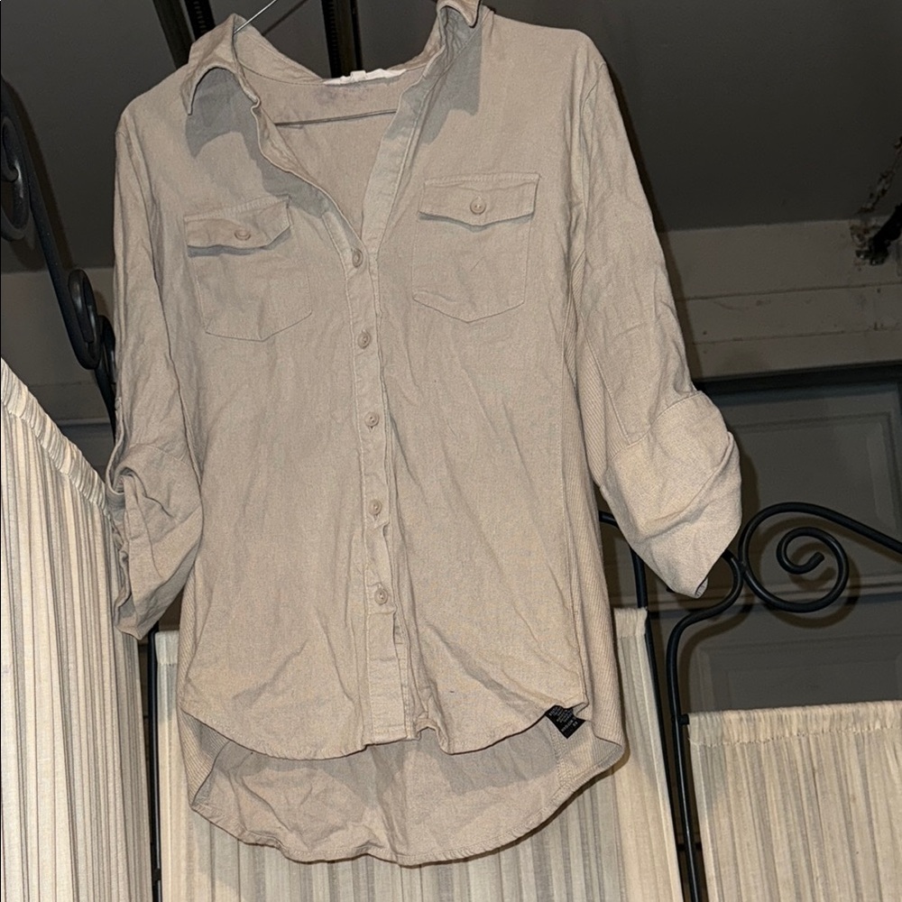Cavalini Linen collection| Casual Beige Button-Up Shirt